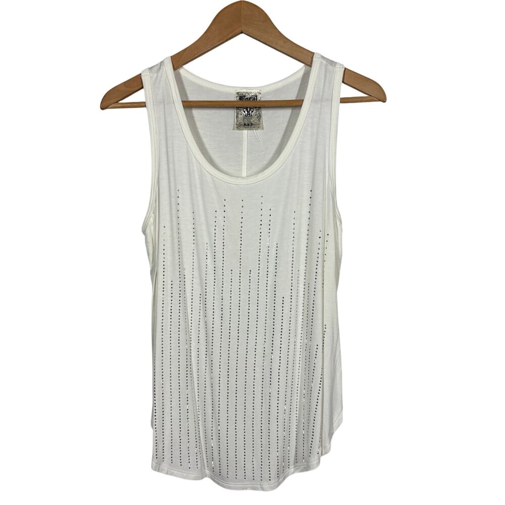 Vocal USA Rhinestone Tank Casual Sleeveless Cream Silver - S